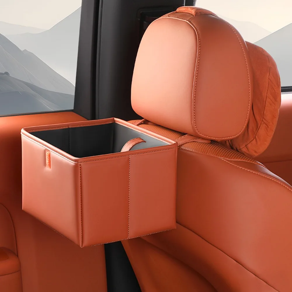 

Leather Foldable Car Trash Bin Waterproof Space Saving Car Backseat Storage Box Universal Foldable Vehicle Trash Can