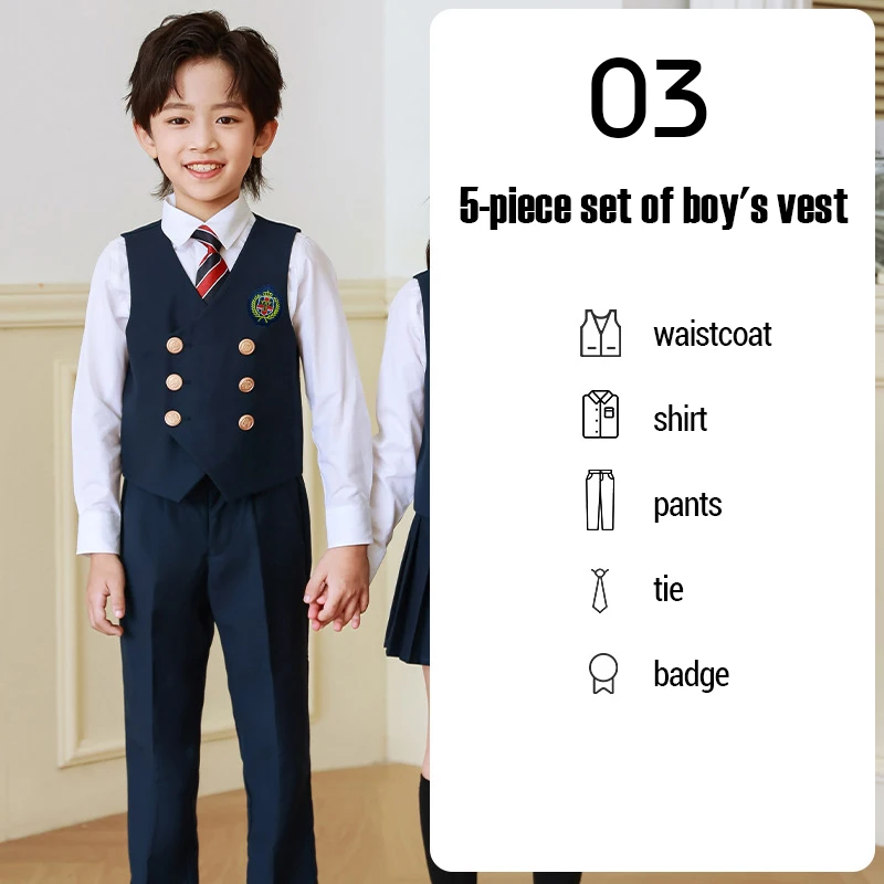 5 pezzi stile britannico college asilo scuola uniforme JK abiti camicia per bambini gonna a pieghe vestito coro performance costume vestito