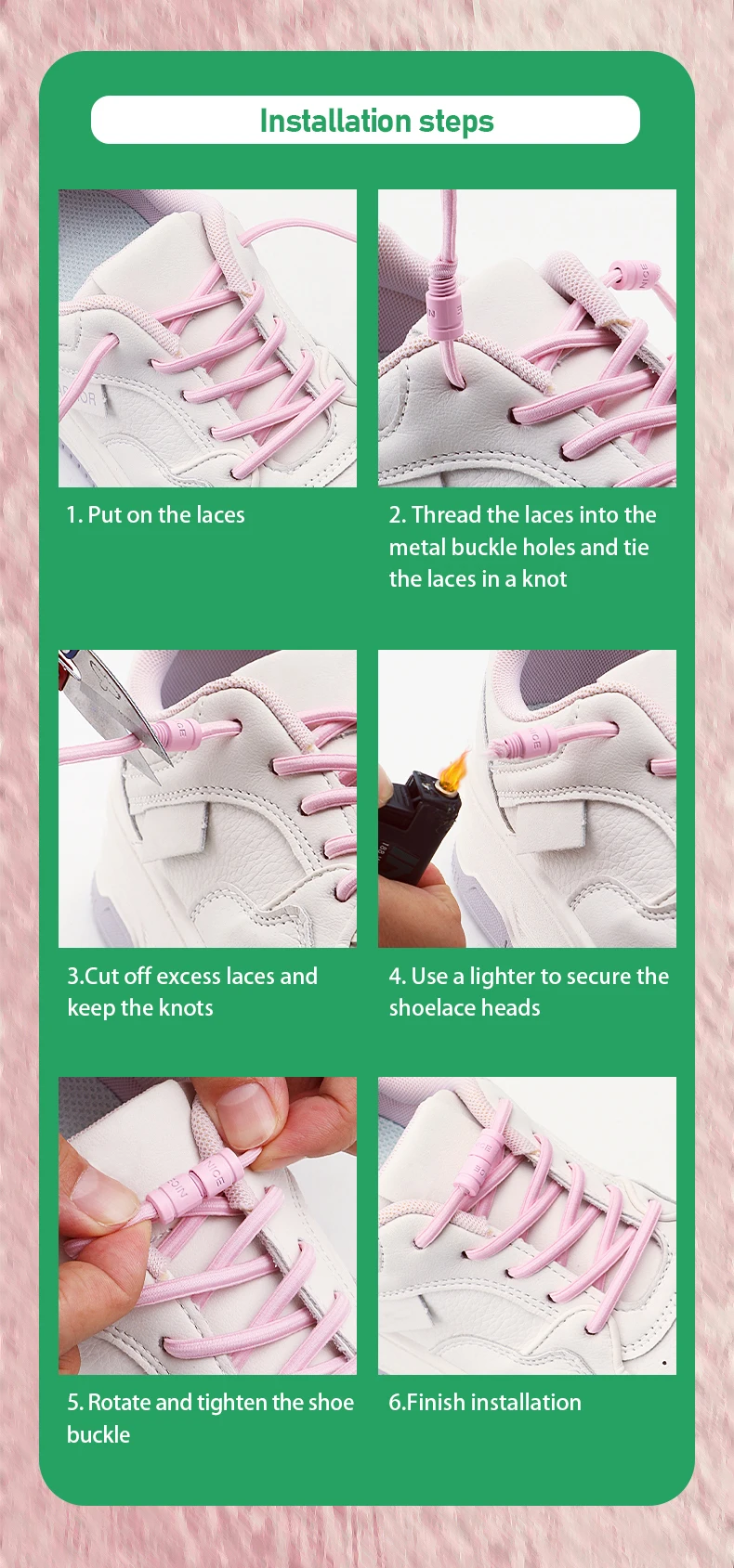 Elastische Schnürsenkel ohne Binden, mit Metallschnalle, für Sneaker und flache Schuhe, Schnürsenkel ohne Binden, Schuhzubehör für Kinder und Erwachsene, 1 Paar/2 Paar. – Detail 6