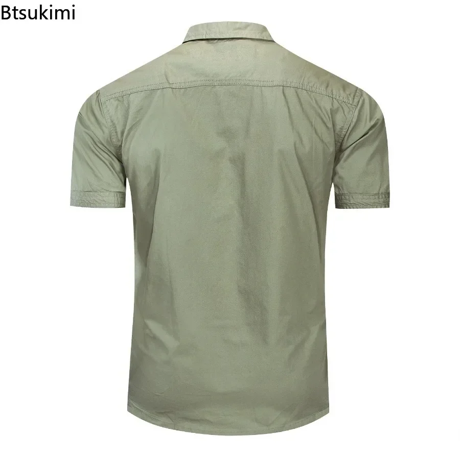 Novo 2025 camisa militar masculina de manga curta verão 100% algodão estilo safari esporte ao ar livre camisas de carga camisa de trabalho masculina simples topos