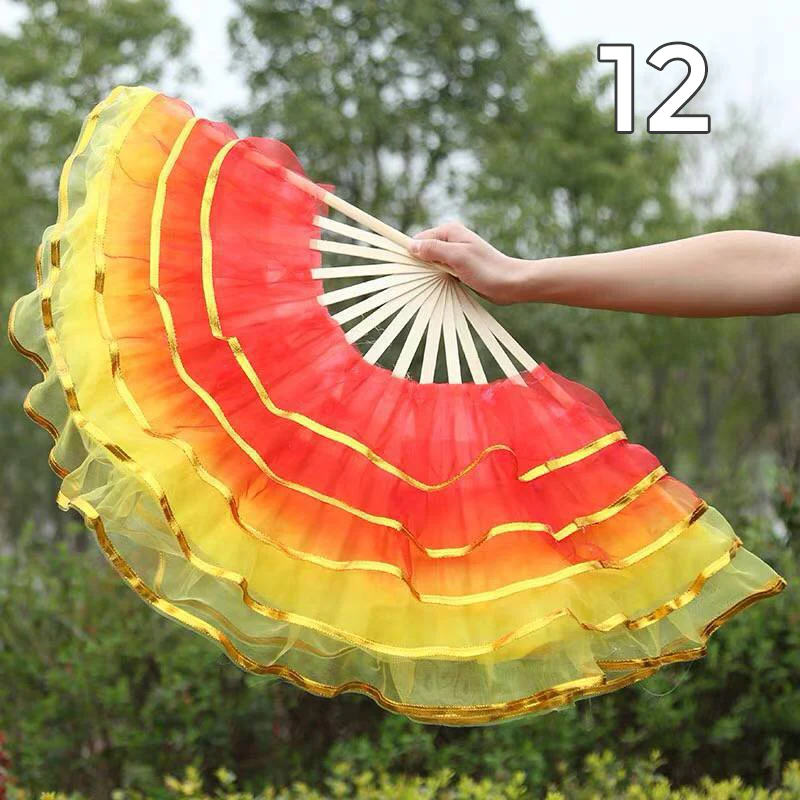 Large Shiny Imitation Silk Dancing Hand Fan 3/4/5/6 Multilayer Foldable Bamboo Chinese Fan Dance Fan Performance Props Decor