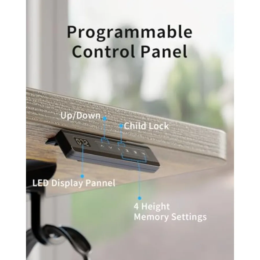 مكتب قائم كهربائي بارتفاع 48 × 24 بوصة، مكتب قائم قابل للتعديل للمنزل والمكتب، مكتب كمبيوتر مع بني ريفي #5