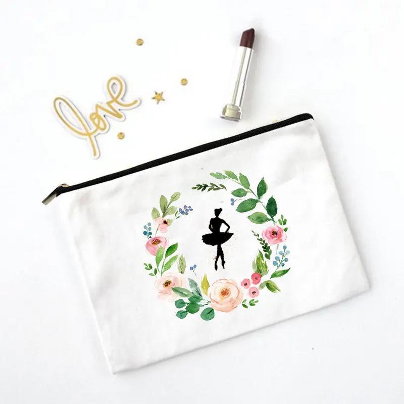 Ballet Lipstick Bag Women Fashion Harajuku Cosmetic Bags Casual Dance Eco Canvas Reusable Handbag Makeup Pouch Gift for Her