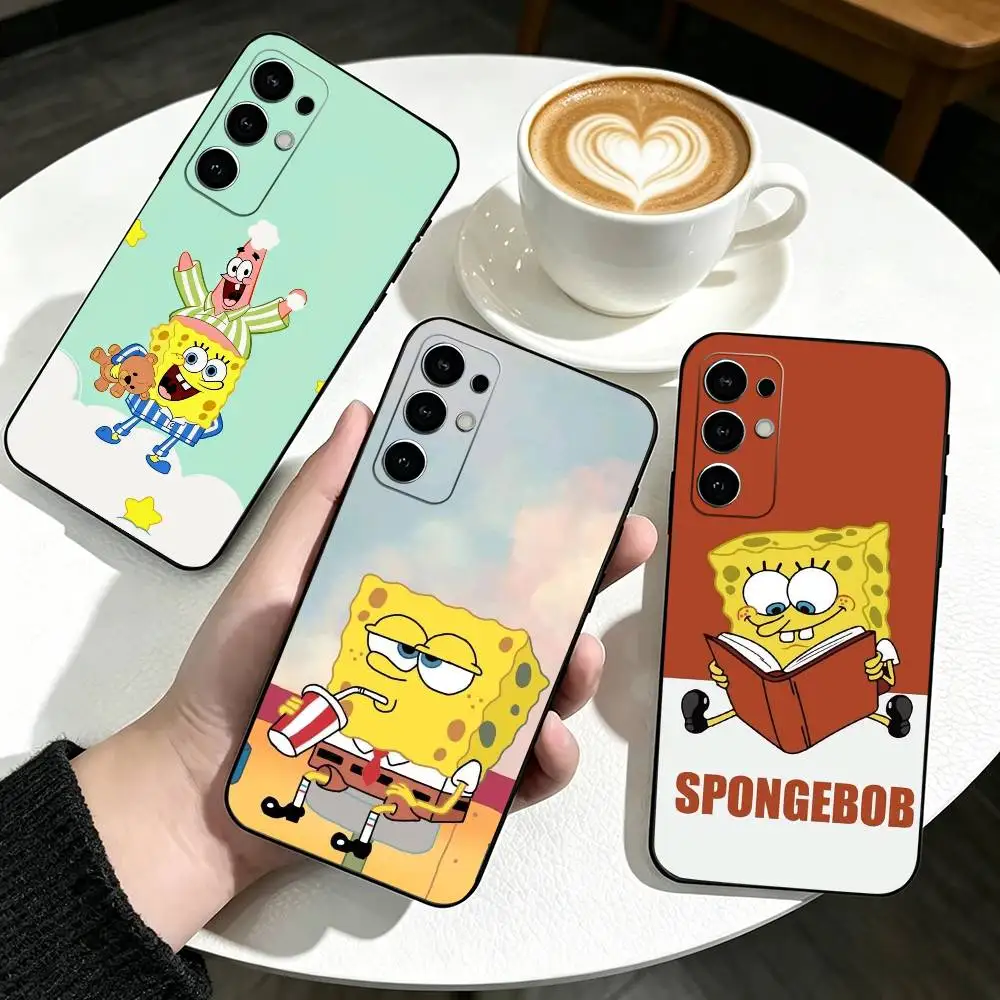 Cartoon classic S-spongebobs Phone Case Black Silicone Soft For Samsung S25,S24,S21,S22,S23,S30,Ultra,S20,Plus,Fe,Lite