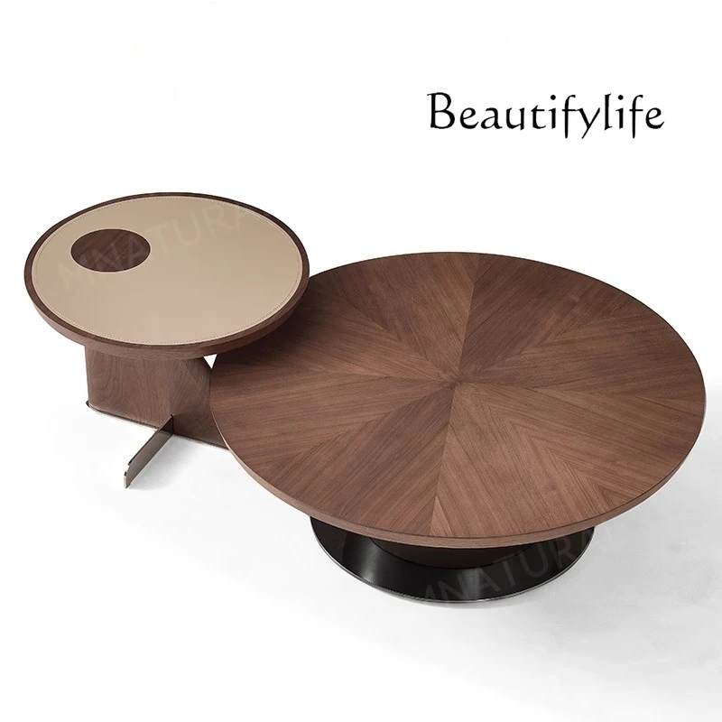 

Medieval solid wood combination coffee table Modern simple round table Black walnut small apartment retro tea table