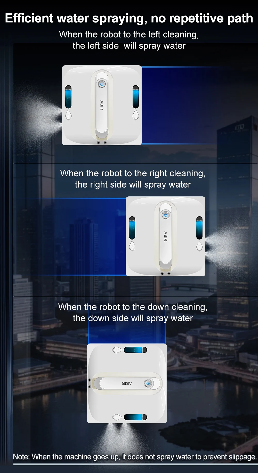 Robot Window Vacuum Cleaner ABIR WD9,4-Way Water Spray, Laser Sensor,9000PA Suction, Low Nosise,Wet Dry Scrape & Wipe in One