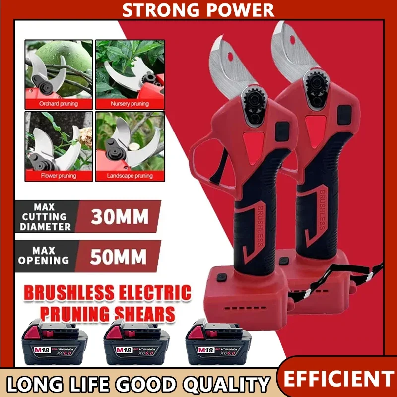 

For Milwaukee For 18V 20V Battery Brushless Electric Pruner 4 Gears Cordless Handheld Orchard Shrub Pruning Tree Branches Cutter