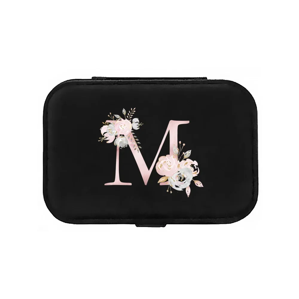 Jewelry Storage Box Display Desktop Drawer Earrings Necklace Ring Holder Pink Letter Flower Print PU Leather Jewelry Organizer