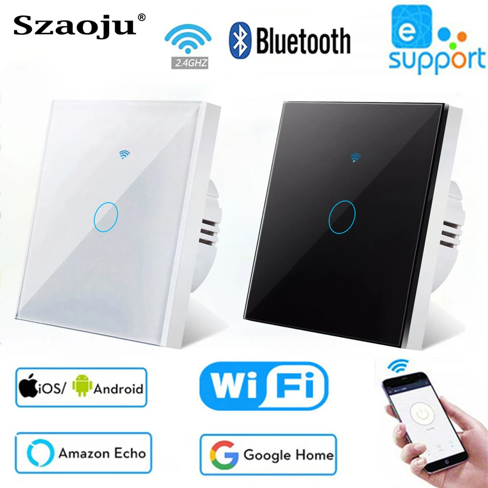 Szaoju EWelink Smart Touch Switch Wifi Wall Light Switch BT RF Remote Control Alexa Google Voice Control No Neutral Wire Install