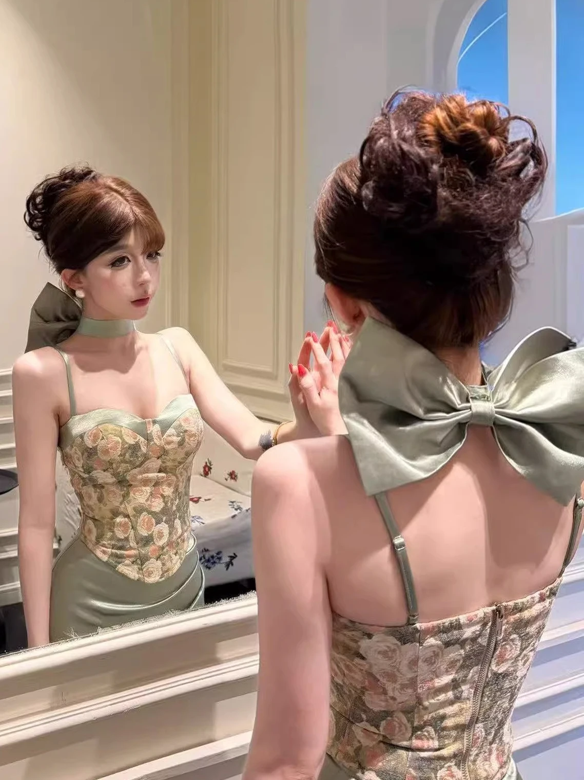 

Sexy Floral Print ter Ne Crop Top And High Waist Skirt Set Women's Pure Desire Faion f Skirt Tee Piece Set