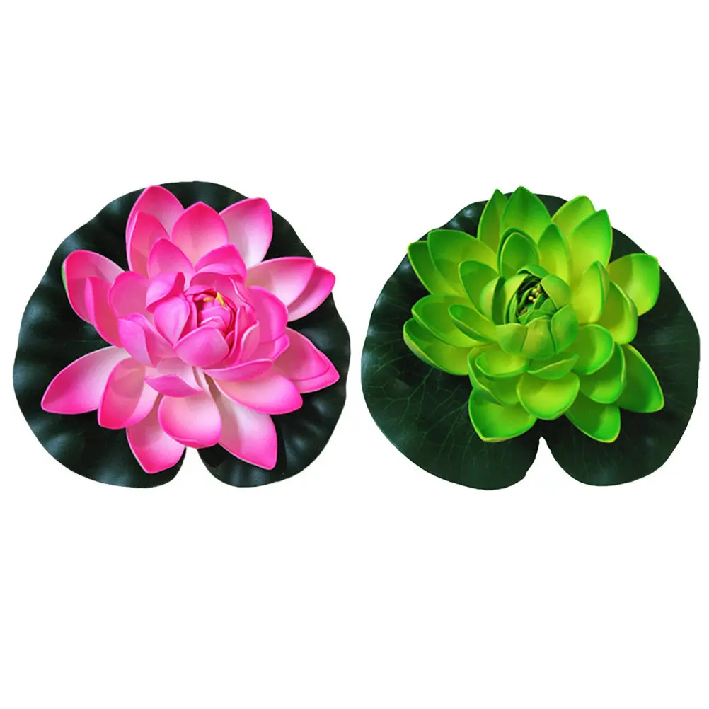 2Pcs Artificial Lotus Flowers Floating Water Lily Decor Premium Eva Material No Watering Needed for Pond Garden Patio Home