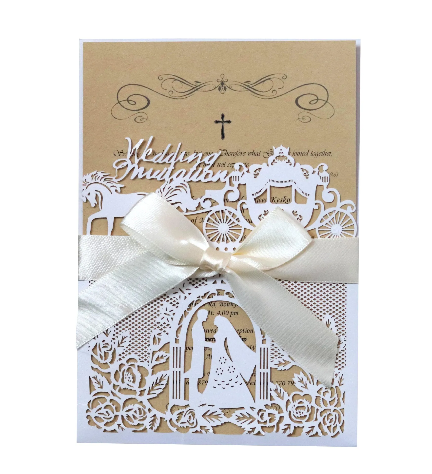 

Laser Cut Slot Wedding & Engagement Invitation Cards Bride and Groom Church,50Pcs