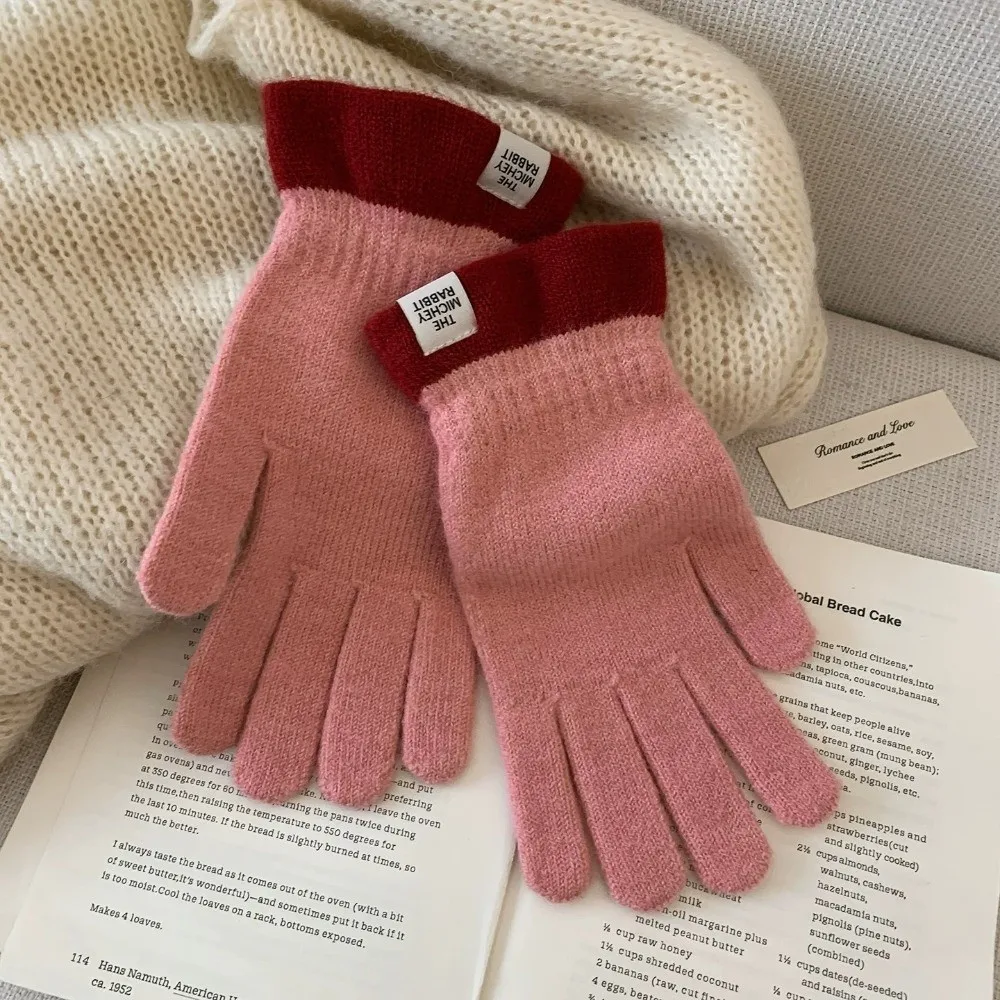 Polyester One Tip Touch Screen Gloves Warm Lining Cold Proof Knitted Gloves Cold Weather Stretchy Winter Warm Gloves Cycling