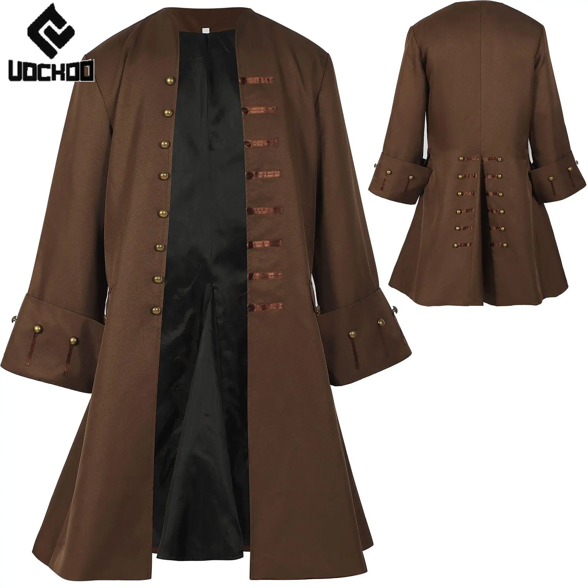 

Carnival Pirate Long Jacket Captain Cosplay Costume Brown Jacket Vintage Medieval Men Outfit Festival Party Coat Performance