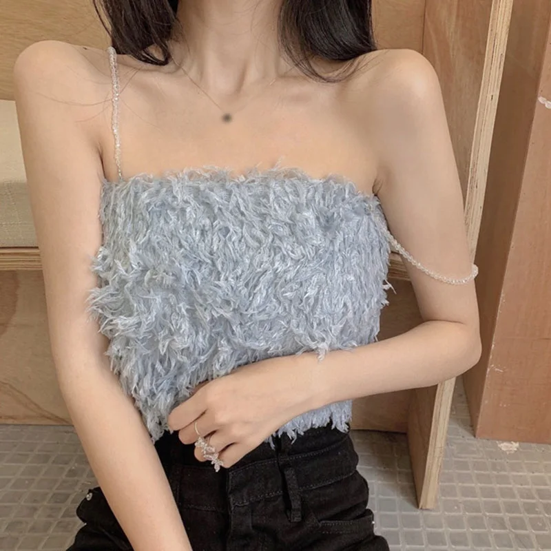 Fashion Sexy Tube Top Down Feather Outer Wear Camisole Female Slim Short Top women