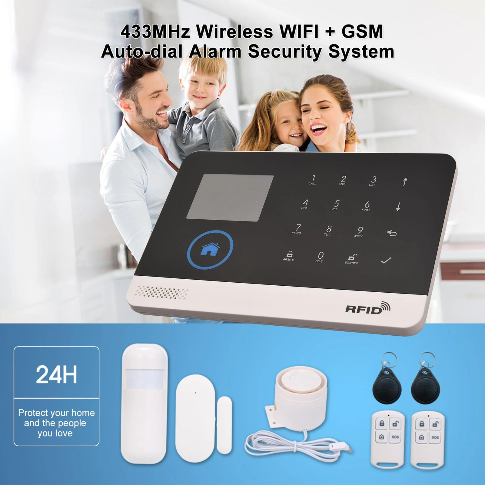 433MHz Wireless WIFI + GSM Auto-dial Alarm Security System LCD Display Door Sensor PIR Motion Sensor Phone APP Remote Control