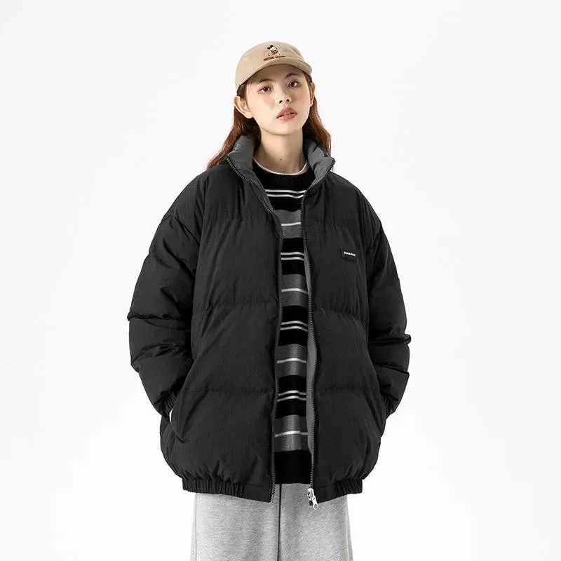 Women's 2024 Winter New Cotton Jacket Stand Collar Windbreak Warm Parkas Loose Thicken Bread Jackets Solid Color Casual Overcoat