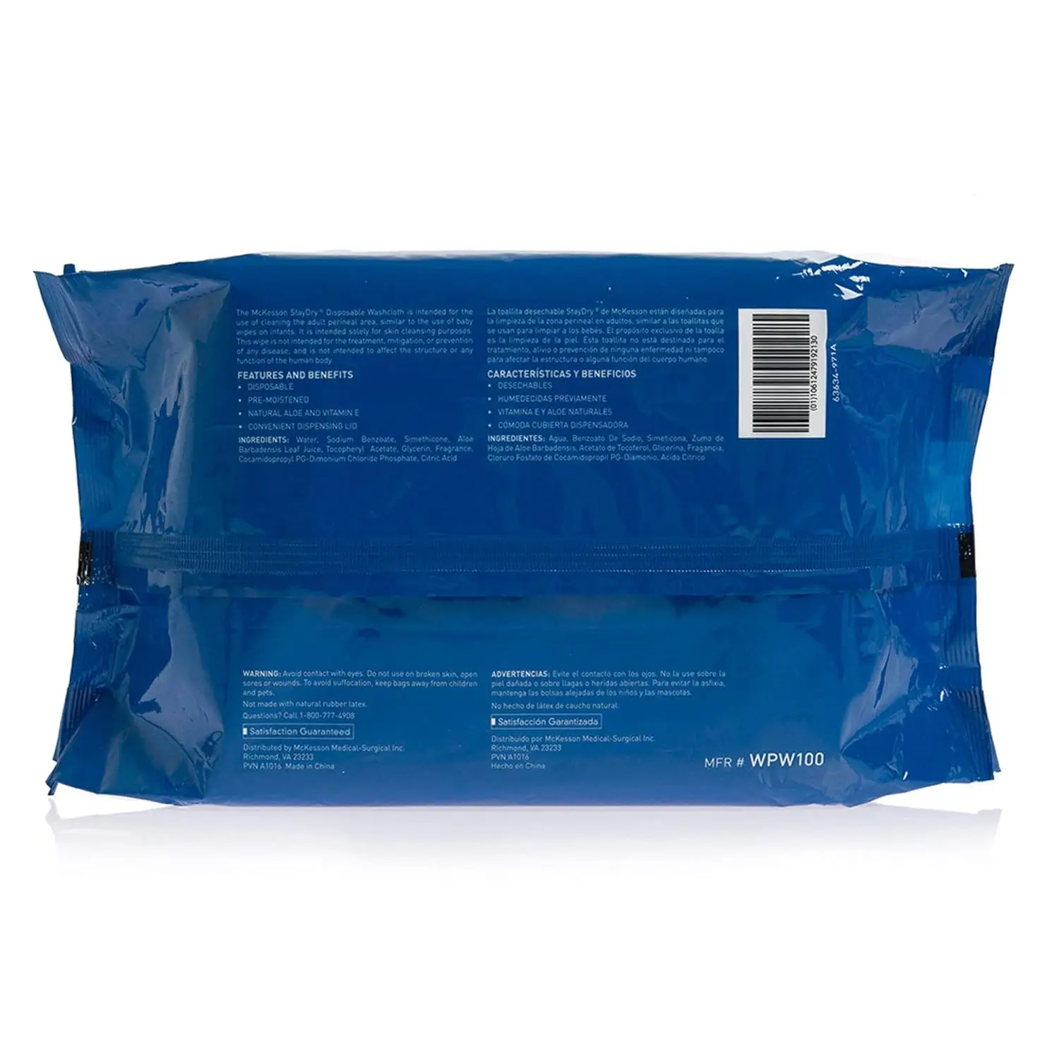 McKesson StayDry Disposable Wipes or Washcloths for Adults with Aloe, Incontinence, Alcohol-Free, Not-Flushable, Pleasantly Frag