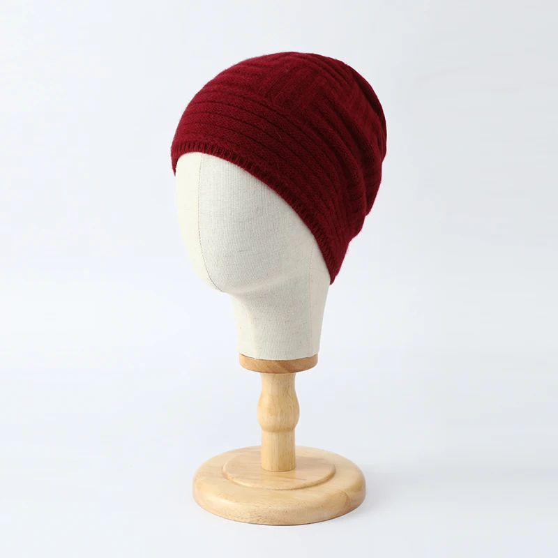 Autumn Winter New 100% Wool Hat Thickened Men's Knitted Head Wrap Warm Hat Women's Casual Versatile Ear Protection Knitted Hat