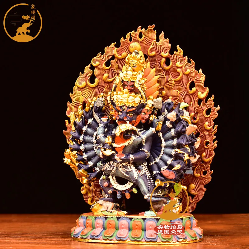 Taiwan's fine copper mineral paint painting tantra double-body Dawei King Kong bronze statue desktop ornament