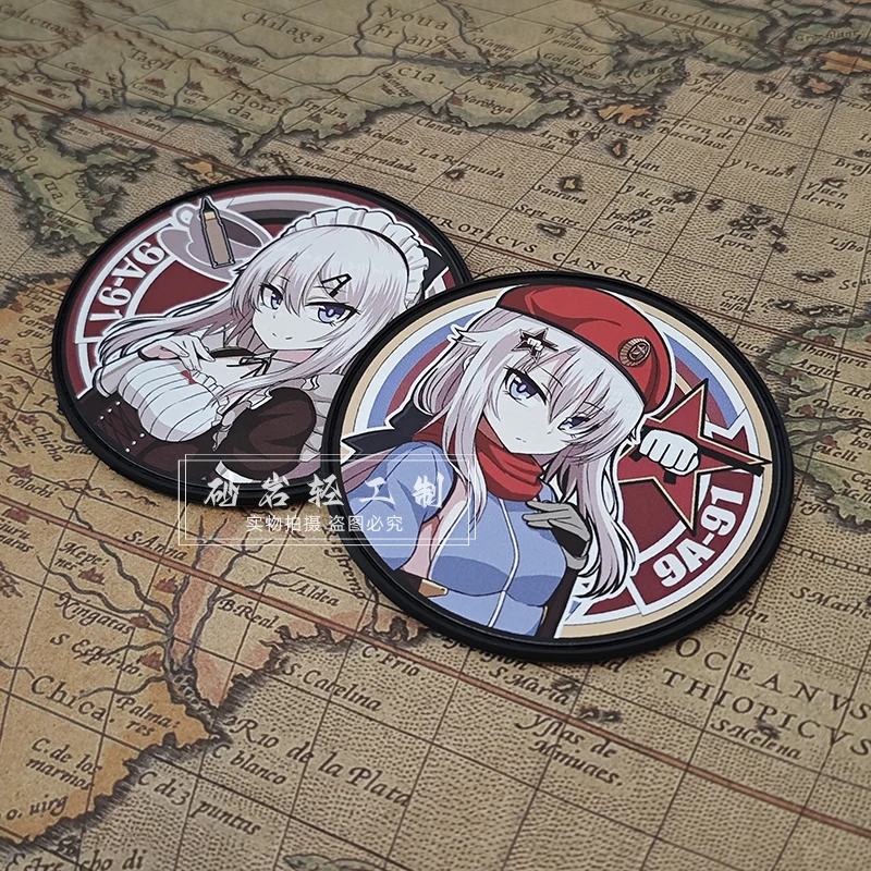 1 Pair Girls Frontline 9A-91 Tactical Morale Anime Hook&Loop Patches for Clothing PVC Gun Girl Military Armband Backpack Badges