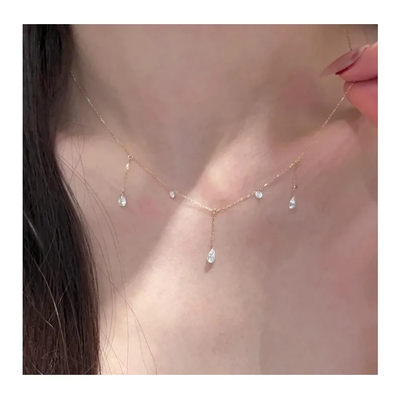 

Extremely Thin Gypsy Fairy Tears Gold-plated Necklace Light Luxury Super Fairy Fine Flash Exquisite Simple Water Drop Opal Colla