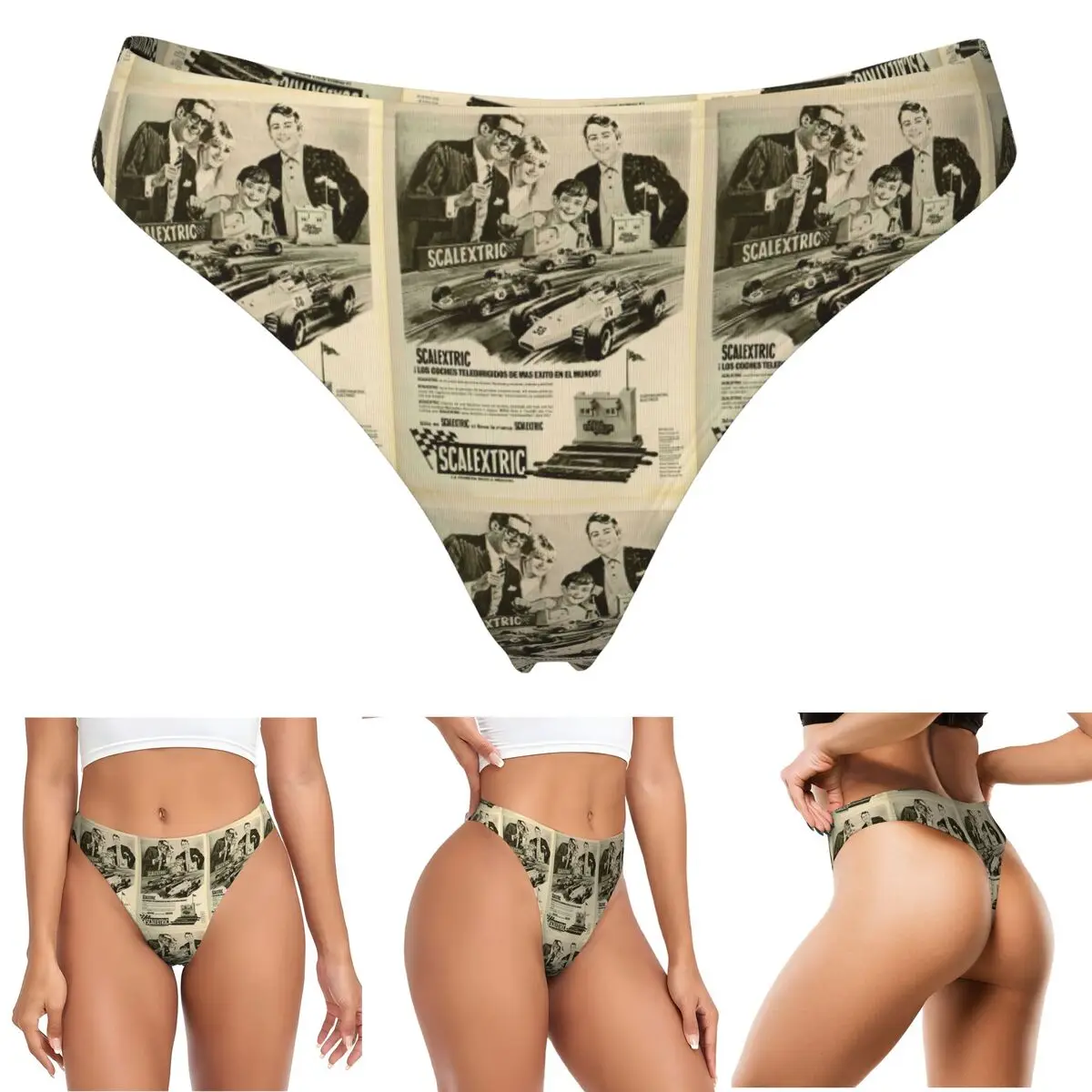 Tangas G-string Personalizadas Scalextric (4 Unidades), Transpirables, Elásticas, Cómodas para Mujer