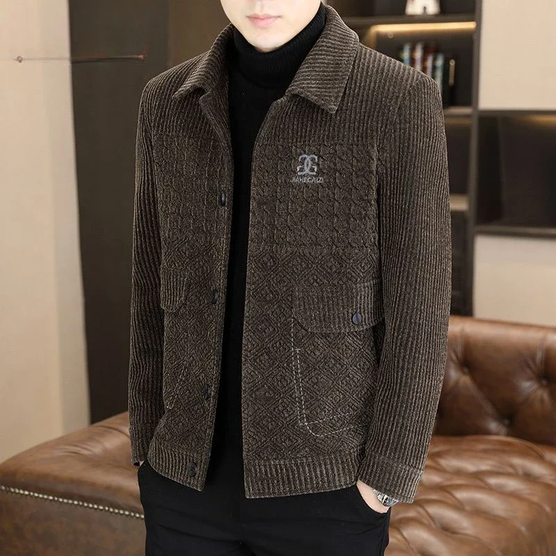 Winter Wool Jacket Men Warm Coat Faux Fur Lined Embroidery Single-breasted Short Coat Tops Thick Luxury Clothing Bomber Jacket