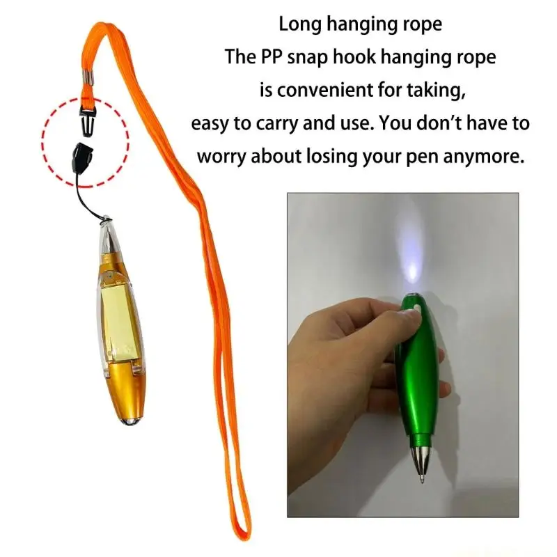 

5xPortable Lanyard Attached Ballpoint Pen with LED Light Accent Work Essential
