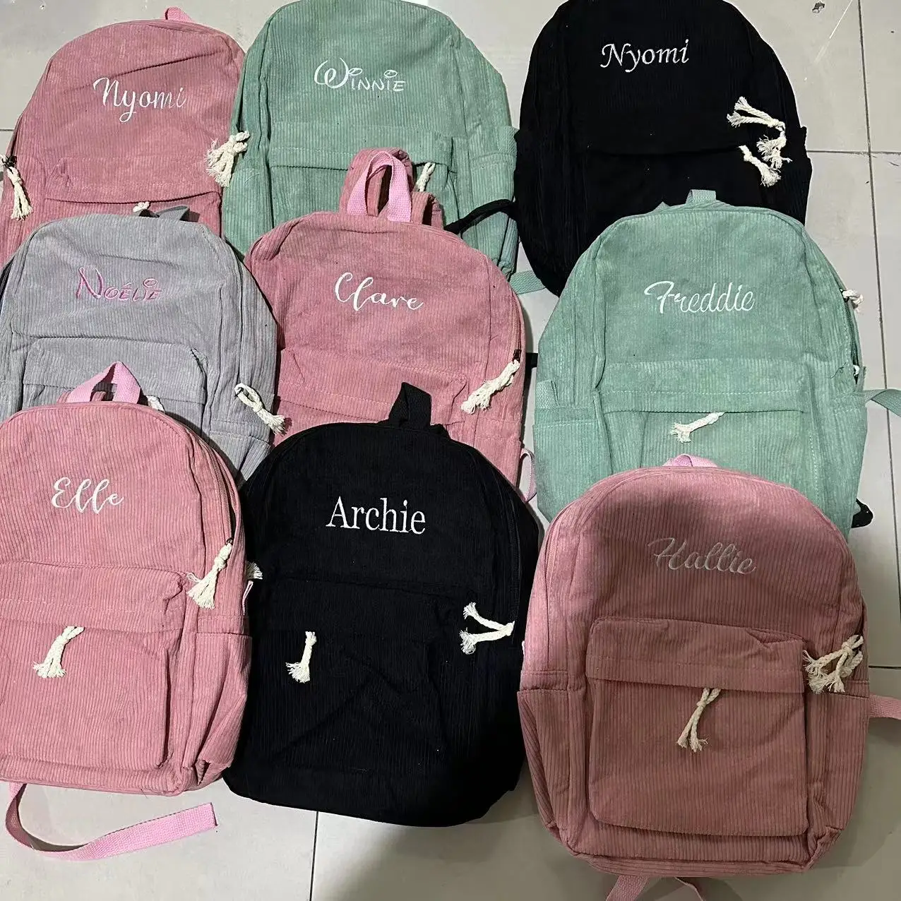 Personalised Corduroy Knapsack Custom Your Name Casual Backpack Unisex Classic Campus Portable Ultra Soft Handbag