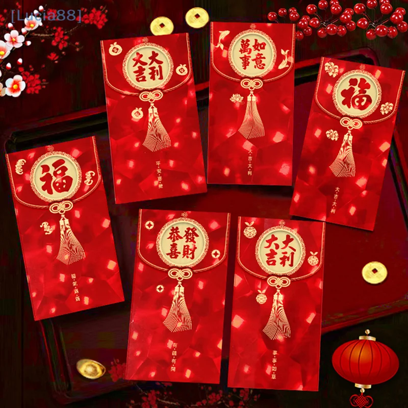 6Pcs Chinese New Year Red Bag Chinese Zodiac Snake Year Red Envelopes Spring Festival Red Envelopes 3D Snake Lucky Money Pockets