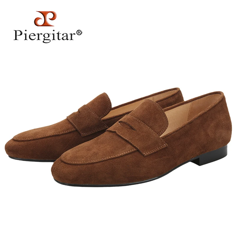 Piergitar Multi-Coloured Suede Men's Penny Loafers For Business And Formal Or Casual Wear Luxury Brand Style Slip-on Male Flats
