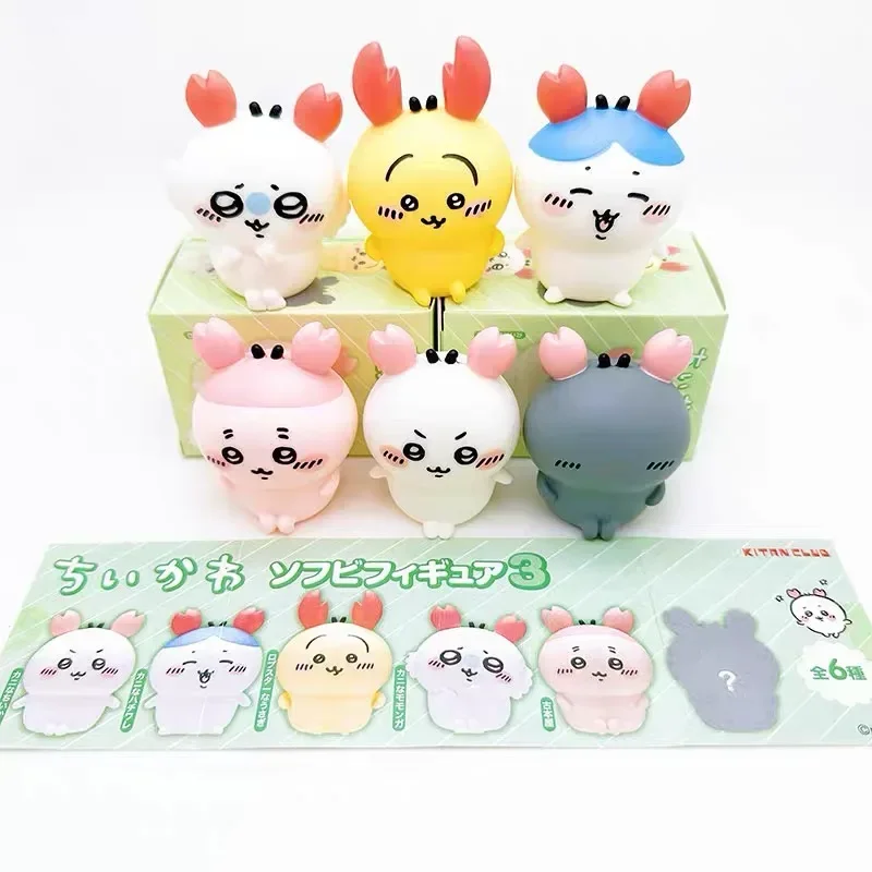 6pcs Japanese Qitan Twisted Egg Chiikawa Self Deprecating Bear Crab Shaped Vinyl Giekawa Usagi Doll Ornament Children's Toy