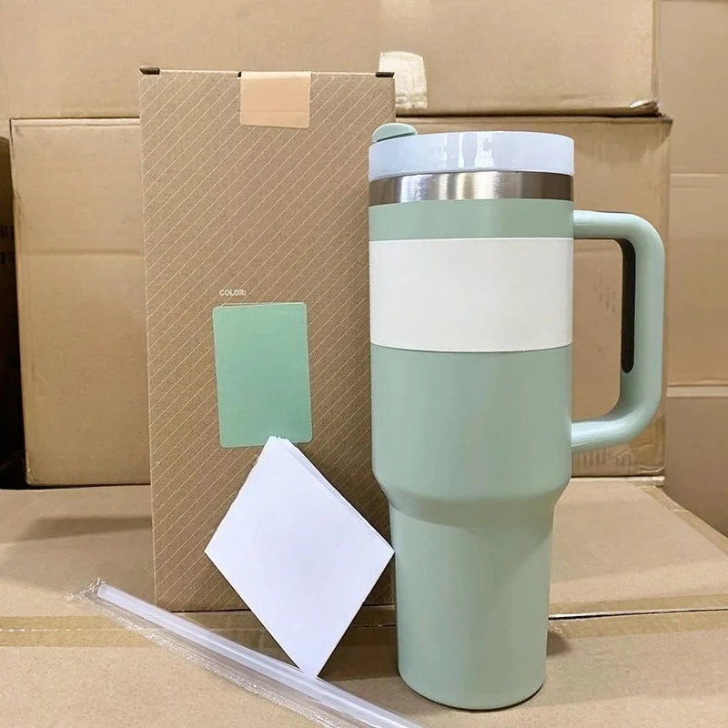 كوب سفر 40 أونصة مع غطاء، غطاء من القش، ستانلس ستيل، شاي مثلج مع الماء، كوب هدايا مقهى للرجال والنساء