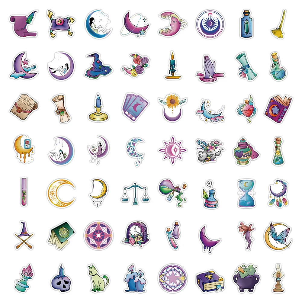 10/30/50pcs Art Magic Sun Moon Stickers Cartoon pozioni Sticker Scrapbooking bottiglia Laptop bagaglio impermeabile Graffiti decalcomania giocattolo