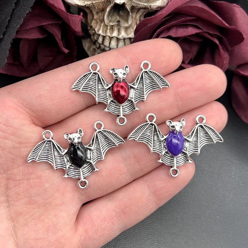 4pcs 43*28mm Halloween Bat Enamel Charms Bat Connectors Charms Pendants Designer Charms Fit Jewelry Making DIY Jewelry Findings