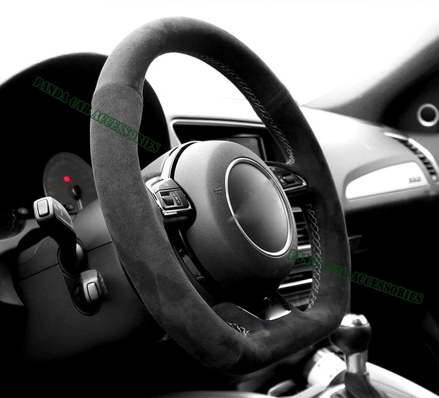 Genuine Leather Suede White Thread Hand Sewing Steering Wheel Cover Wrap Car Accessoires Specifically For Audi S3 S4 S5 S6 S7