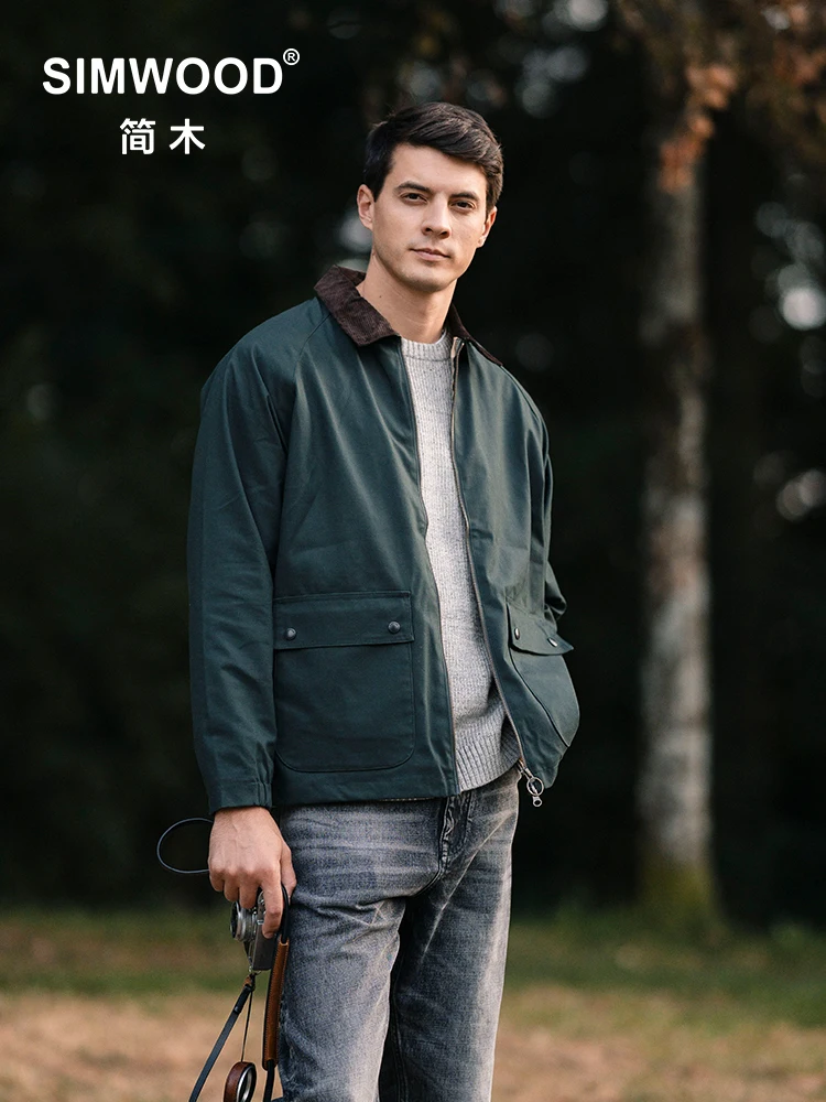 SIMWOOD 2024 Autumn New Oversize 100% Cotton Jackets Men Fashion Outdoor Cargo Coats Fashion High Quality Clothes