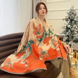 2024 Autumn Winter New Shawl Cloak Women Printing Elegant All-matching Warm Tassel Cardigan Poncho Coats Female Capes T208