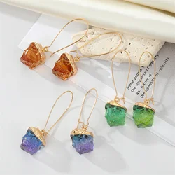 Unique Colored Natural Stone Drop Earings For Women Gift New Irregular Rainbow Stone Dangle Earrings Wedding Party Jewelry AE116