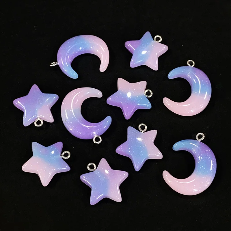 10pcs Sweet Blingbling Gradient Moon Star Resin Charms Cute Korean Keychain Earring Necklace Bracelet Pendants Diy Jewelry