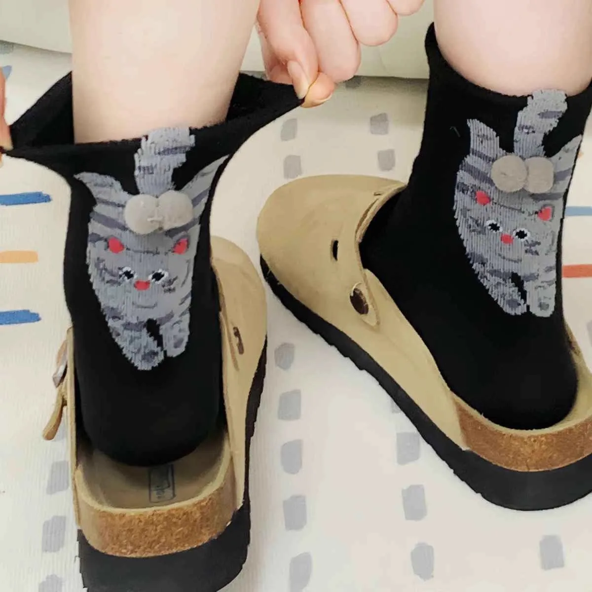 Summer Cute Handmade Egg Cat Long Socks Female Abstract Three Dimensional Cat Egg Socks Funny Medium Socks Female