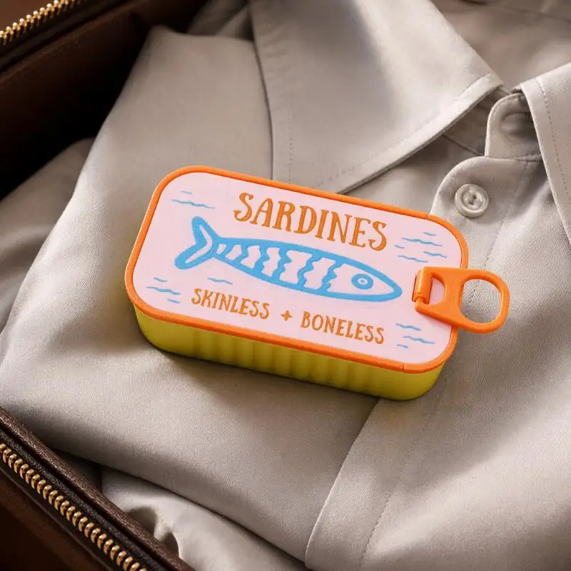 1 Stück Sardinen-Print Mini-Aufbewahrungsbox aus Blech, tragbarer Organizer für Schmuck, Ohrhörer, Pillen, Münzen, geeignet für Reisen, Handtasche, Schreibtisch. – Detail 7