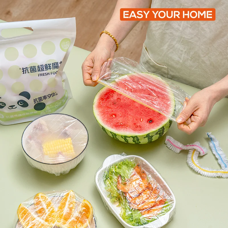 

Disposable Antimicrobial Food Cover Saran Cover Food Grade Fresh-keeping Plastic Bag Kitchen Storage Accessories Elastic Bowl Co