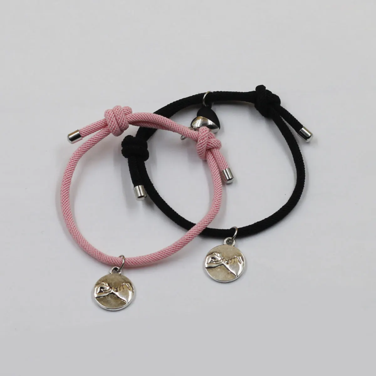 Pair of Magnetic Couple Bracelets Bangle Round Pinky Swear Promise Charm Finger Hook Pendant Braid Rope Handmade Jewelry Gift