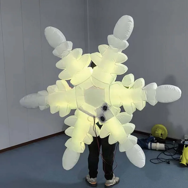 팽창식 눈송이, 크리스마스 축제 에어 몰드, 송풍기 포함, 거리 퍼레이드 워킹 장식, 등에 메고 다닐 수 있음