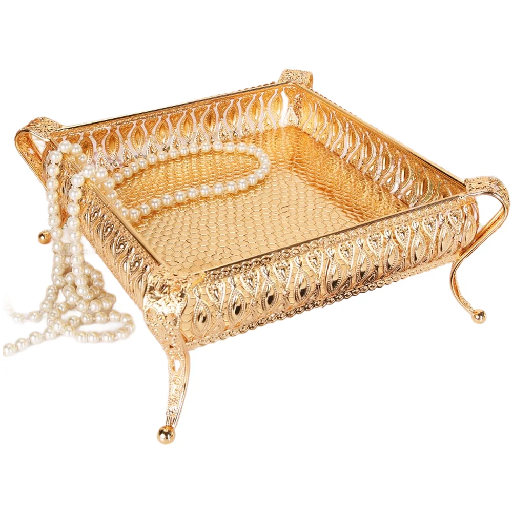 Contemporary Gold Fruit Platter Made of Gilded Iron for Coffee Table Use 21x21x10cm Modern Home Decor Accessory