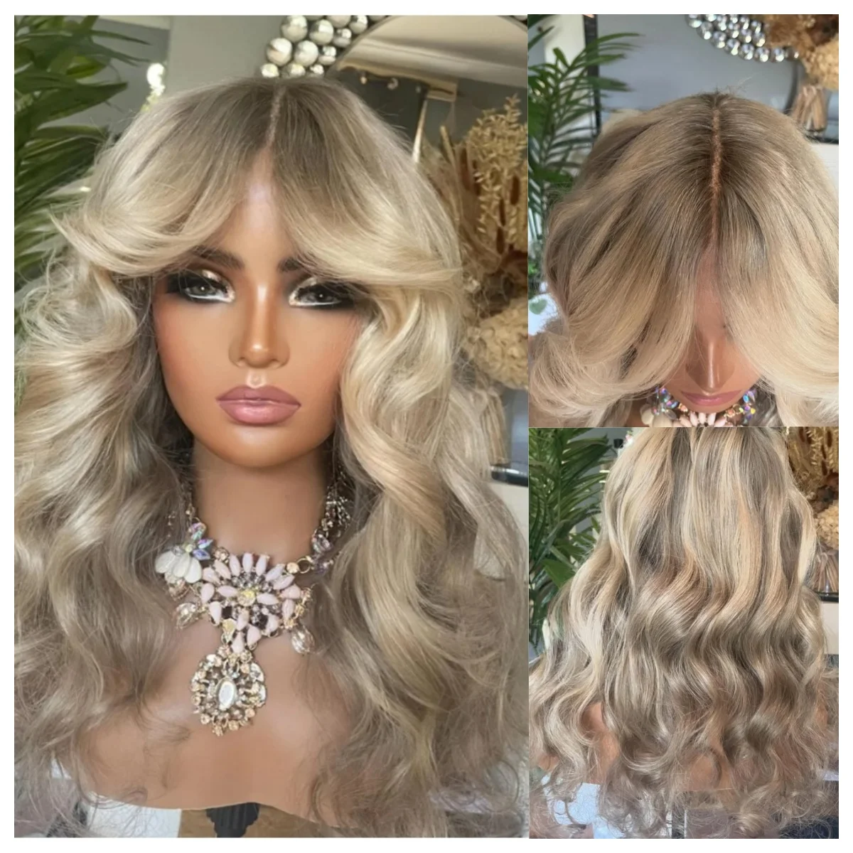 

Объемная волна Синтетический парик фронта шнурка для женщин Медовый блондин парик с темными корнями Новый стиль Оригинальные заводские вьющиеся парики Ежедневное использование