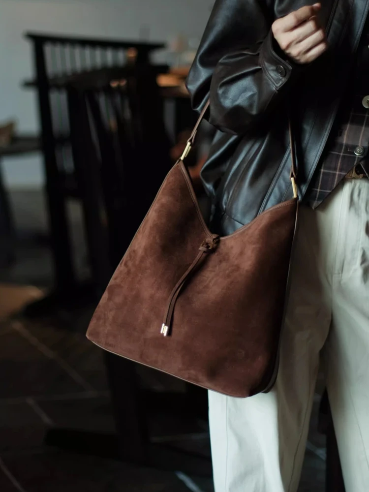 

Fashion Unique Niche Genuine Leather Women Bucket Bag\Handbag Real Frosted Leather Simple Lady Underarm Shoulder Bag