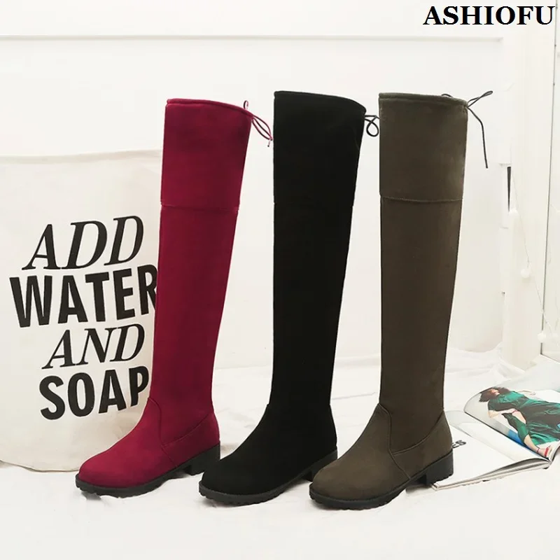 ASHIOFU Handmade New Style Ladies Over Knee Boots Large Size 34-46 Three Colors Party Prom Long Booties Evening Fashion Shoes